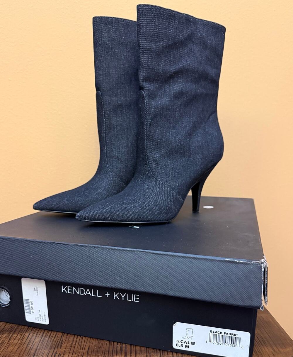 Kendall & Kylie Calie denim ankle boots pointed toe stiletto heel NEW $220 8.5